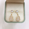 Women's Natural Freshwater Pearl Earrings With Micropaved Zircon And Chalcedony Gourd Design