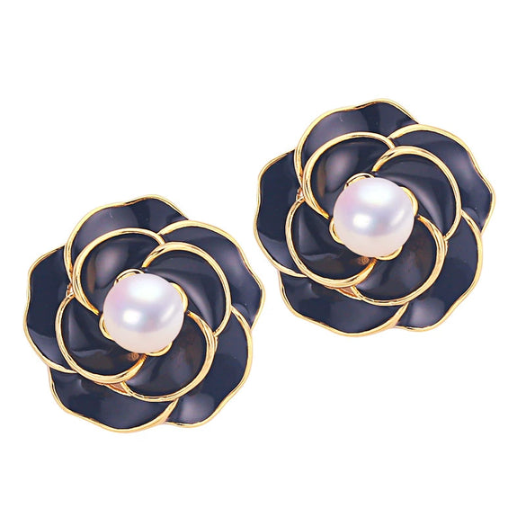 Women's Natural Freshwater Pearl Earrings With S925 Sterling Silver And 18K Gold Flat Round And Bun Round Shapes