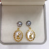 Women's Natural Freshwater Pearl Earrings With S925 Sterling Silver Needle And Sea Shell Bunny Design Oblate Shape