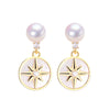Women's Natural Freshwater Pearl Earrings With S925 Sterling Silver Needle Seashell Sixpointed Star Design Oblate Shape