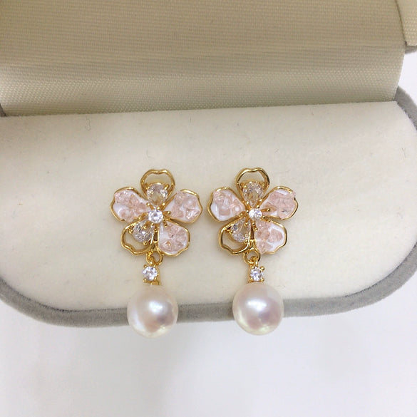 Women's Natural Freshwater Pearl Earrings With S925 Sterling Silver Pin Oblate Shape