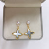 Women's Natural Freshwater Pearl Earrings With Sea Shell And Cross Stars S925 Sterling Silver Oblate And Round Shape