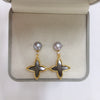 Women's Natural Freshwater Pearl Earrings With Sea Shell And Cross Stars S925 Sterling Silver Oblate And Round Shape