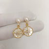 Women's Natural Freshwater Pearl Earrings With Sixpointed Star Micropaved Zircon And Oblate Pearl Shape