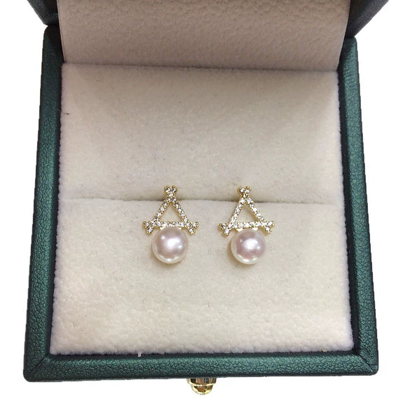 Women's Natural Freshwater Pearl Geometric Triangle S925 Sterling Silver Earrings