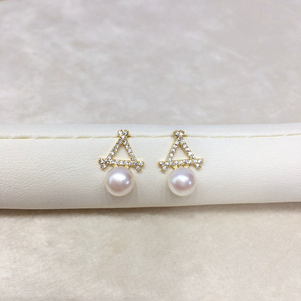 Women's Natural Freshwater Pearl Geometric Triangle S925 Sterling Silver Earrings