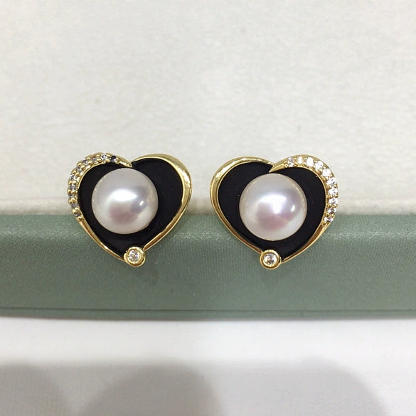 Women's Natural Freshwater Pearl Heart Shaped S925 Sterling Silver And 18K Goldfilled Earrings