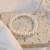 Women's Natural Freshwater Pearl Nearly Round Elastic Bracelet With Silverplated Beads And Highend Design