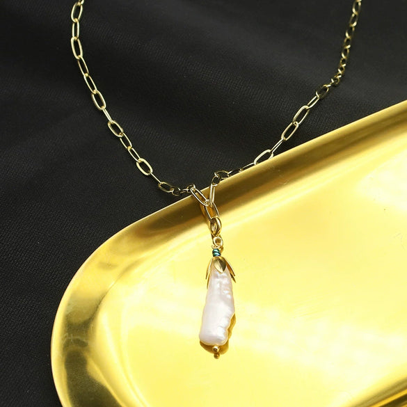 Women's Natural Freshwater Pearl Necklace With Geometric Pearl Chain Retro Clavicle Necklace Electroplated Non Fading Jewelry