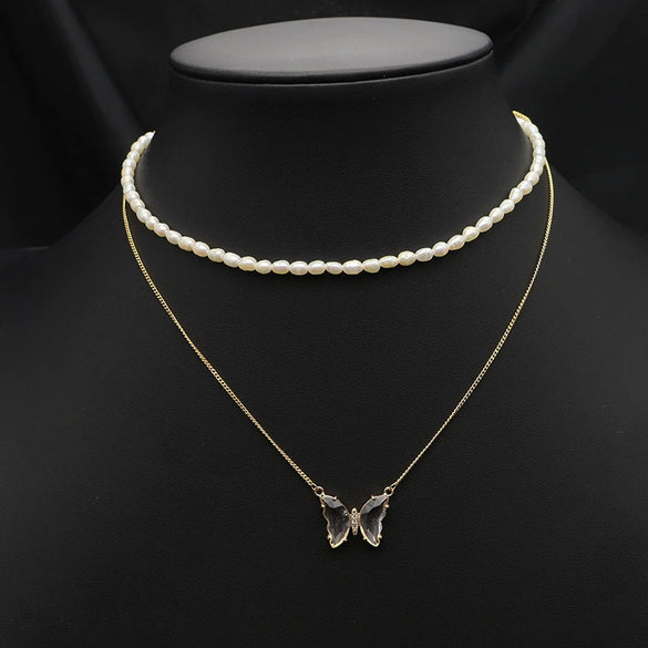 Women's Natural Freshwater Pearl Necklace With Geometric Pearl Chain Retro Clavicle Necklace Electroplated Non Fading Jewelry