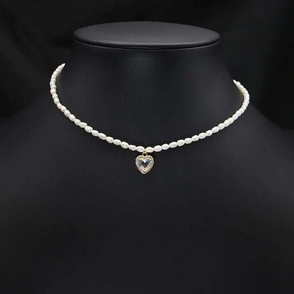 Women's Natural Freshwater Pearl Necklace With Geometric Pearl Chain Retro Clavicle Necklace Electroplated Non Fading Jewelry