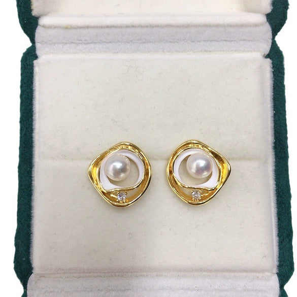 Women's Natural Freshwater Pearl Oblate Earrings 18K Goldfilled S925 Sterling Silver
