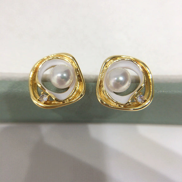 Women's Natural Freshwater Pearl Oblate Earrings 18K Goldfilled S925 Sterling Silver