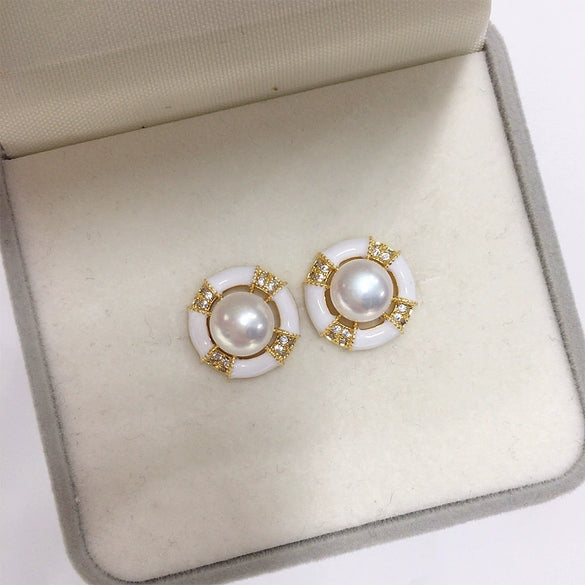 Women's Natural Freshwater Pearl Oblate Earrings 18K Goldfilled S925 Sterling Silver