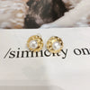 Women's Natural Freshwater Pearl Oblate Round Earrings 18K Goldfilled