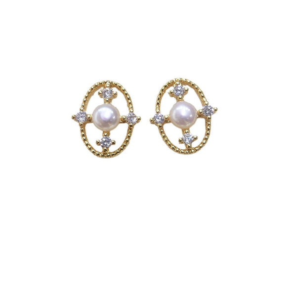 Women's Natural Freshwater Pearl Oval Hollow Vintage Earrings