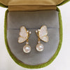 Women's Natural Freshwater Pearl S925 Sterling Silver Earrings With Butterfly Design And Oblate Shape