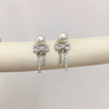 Women's Natural Freshwater Pearl S925 Sterling Silver Earrings With Microinlaid Zircon Bow Tassel And Oblate Shape