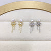 Women's Natural Freshwater Pearl S925 Sterling Silver Earrings With Microinlaid Zircon Bow Tassel And Oblate Shape