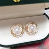 Women's Natural Freshwater Pearl S925 Sterling Silver Elegant Glaze Camellia Earrings