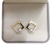 Women's Natural Freshwater Pearl S925 Sterling Silver 18K Goldfilled Square Geometric Earrings