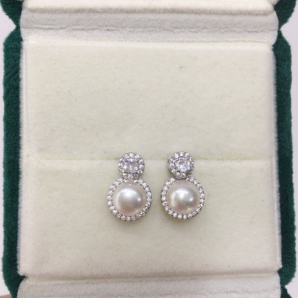 Women's Natural Freshwater Pearl Stud Earrings S925 Sterling Silver 18K Gold Flat Round And Oblate Shape