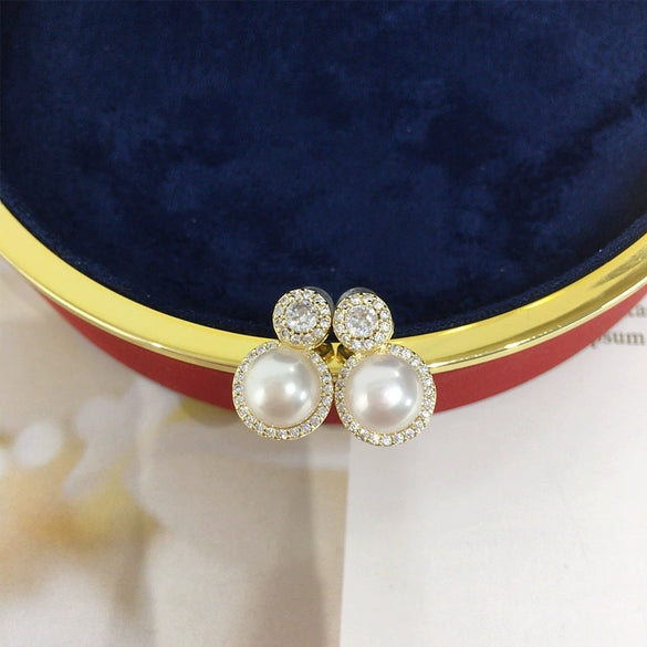 Women's Natural Freshwater Pearl Stud Earrings S925 Sterling Silver 18K Gold Flat Round And Oblate Shape