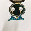 Women's Natural Freshwater Pearl Stud Earrings With Iridescent Fishtail Blue Whale Tail Design Alloy Inlaid With Artificial And Semiprecious Stones Oblate Shape