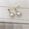 Women's Natural Freshwater Pearl Zircon Drop Earrings With 18K Gold Color Preservation Oblate Shape