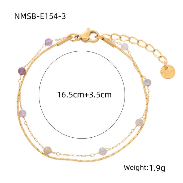 Women's Natural Garnet Beaded Double Layer Titanium Steel And 18K Gold Electroplated Geometric Fashion Bracelet
