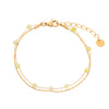 Women's Natural Garnet Beaded Double Layer Titanium Steel And 18K Gold Electroplated Geometric Fashion Bracelet
