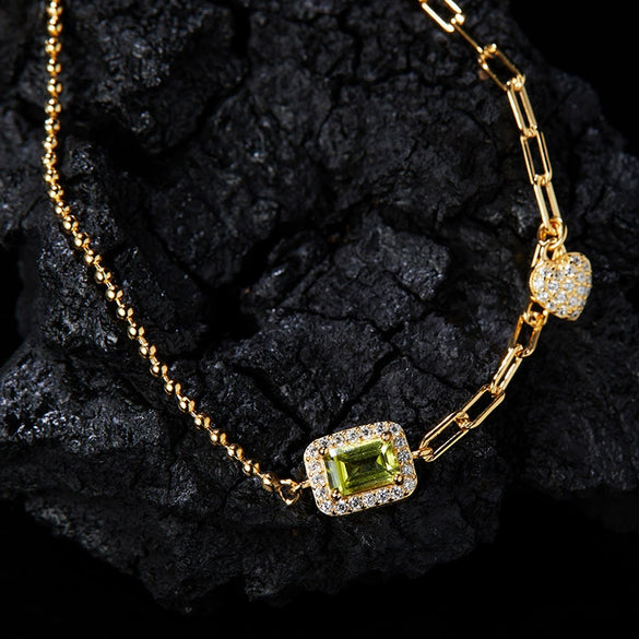 Women's Natural Gemstone Bracelet S925 Sterling Silver Geometric Light Luxury Style Set With Gems