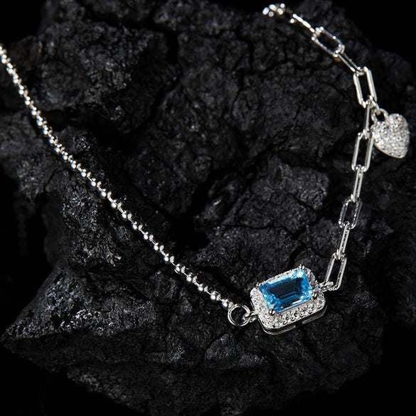 Women's Natural Gemstone Bracelet S925 Sterling Silver Geometric Light Luxury Style Set With Gems