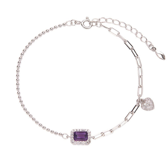 Women's Natural Gemstone Bracelet S925 Sterling Silver Geometric Light Luxury Style Set With Gems