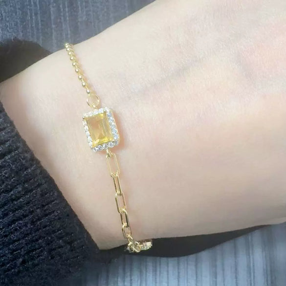 Women's Natural Gemstone Bracelet S925 Sterling Silver Geometric Light Luxury Style Set With Gems