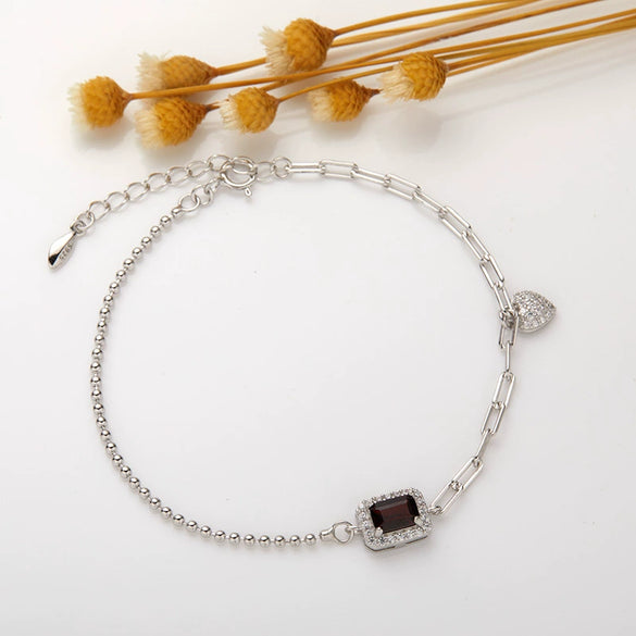 Women's Natural Gemstone Bracelet S925 Sterling Silver Geometric Light Luxury Style Set With Gems