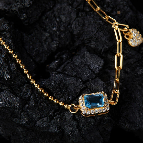Women's Natural Gemstone Bracelet S925 Sterling Silver Geometric Light Luxury Style Set With Gems