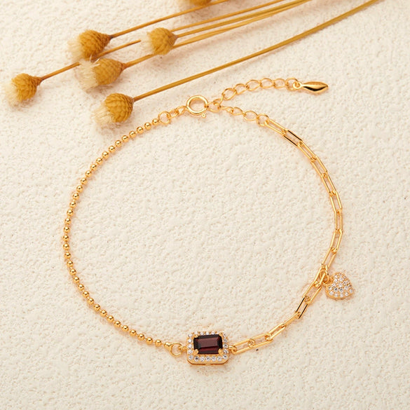 Women's Natural Gemstone Bracelet S925 Sterling Silver Geometric Light Luxury Style Set With Gems