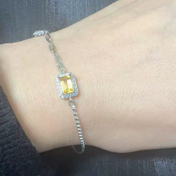 Women's Natural Gemstone Bracelet S925 Sterling Silver Geometric Light Luxury Style Set With Gems