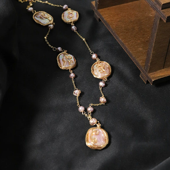 Women's Natural Geometric Copper Freshwater Pearl Clavicle Necklace With Electroplating
