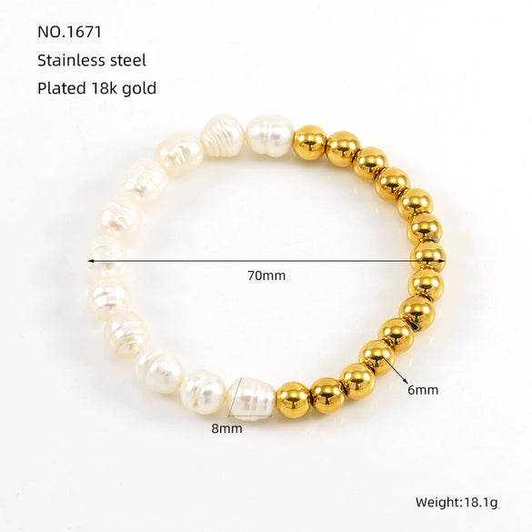 Women's Natural Geometric Freshwater Pearl 316L Stainless Steel Bracelet With Electroplating