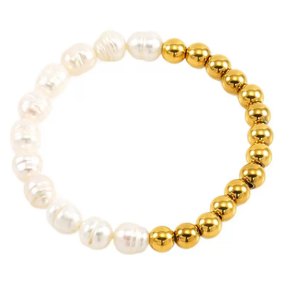 Women's Natural Geometric Freshwater Pearl 316L Stainless Steel Bracelet With Electroplating