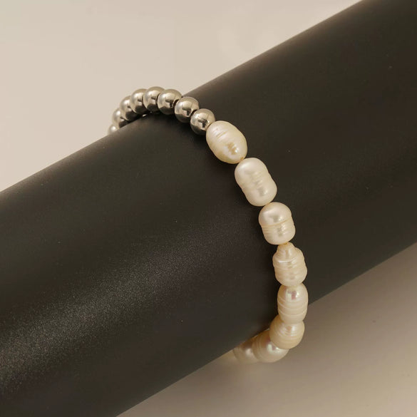 Women's Natural Geometric Freshwater Pearl 316L Stainless Steel Bracelet With Electroplating