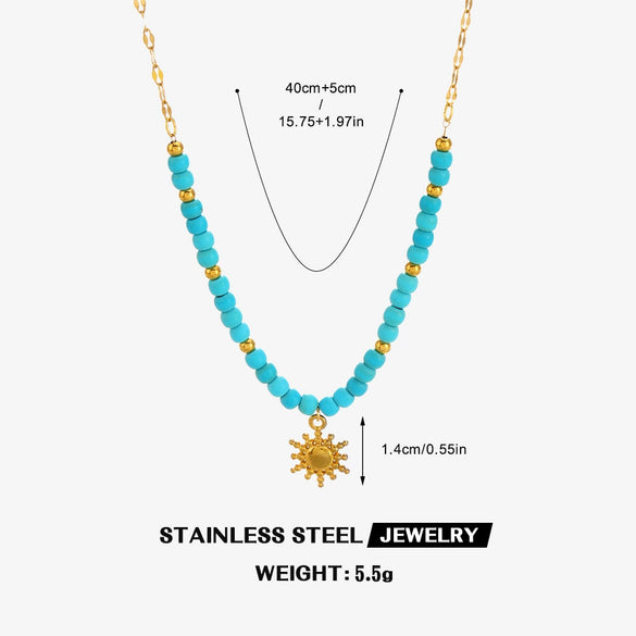 Women's Natural Geometric Stainless Steel And Titanium Steel Beaded Sun Necklace With Electroplating