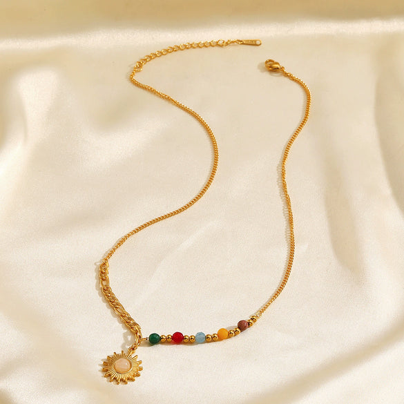 Women's Natural Geometric Stainless Steel And Titanium Steel Beaded Sun Necklace With Electroplating