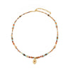Women's Natural Mixed Stone Beaded Necklace Tiger Eye Shell Egg Yolk Stone Optimized Blue Pine Stainless Steel Copper Pendant Geometric Pattern Handmade