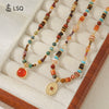 Women's Natural Mixed Stone Beaded Necklace Tiger Eye Shell Egg Yolk Stone Optimized Blue Pine Stainless Steel Copper Pendant Geometric Pattern Handmade