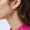Women's Natural Opal Colored Gemstone Stud Earrings S925 Sterling Silver Animal Style Brushed