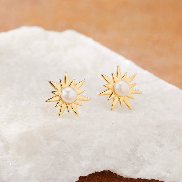 Women's Natural Opal Pearl Stud Earrings In S925 Sterling Silver With Star Shape And Set With Gemstones Style