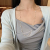 Women's Natural Pearl Geometric Bamboo Chain Elegant Sweater Chain Necklace Jewelry